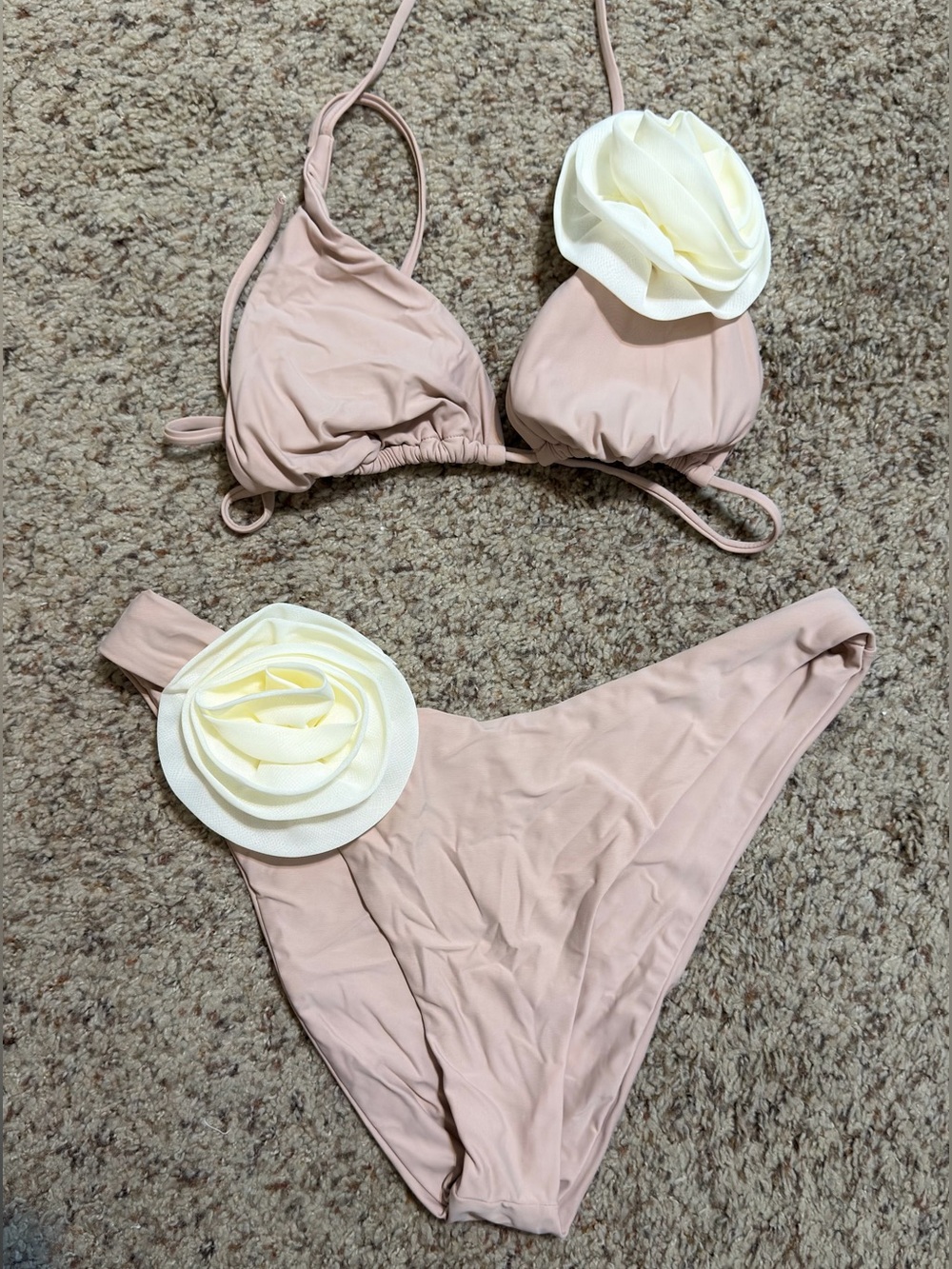 GIANNI BINI ROSETTE MAUVE/NUDE 2 PIECE BIKINI SIZE M